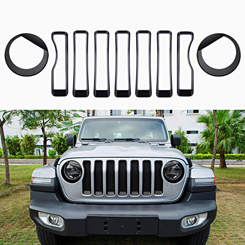 Sunluway Front Grille Inserts Guard Grill Trim Cover & Angry Bird Headlight Covers Trim for 2018 2019 Jeep Wrangler JL Sport/Sports (Pack of 9)