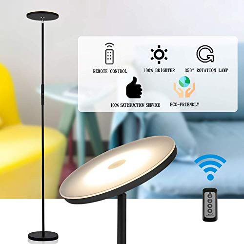 Sky LED Torchiere Super Bright Floor Lamp, Shalomlite Dimmable Standing Uplight Lamp with Remote and Touch Control, Adjustable Tall Standing Pole Light for Reading, Living Rooms, Bedroom and Offices