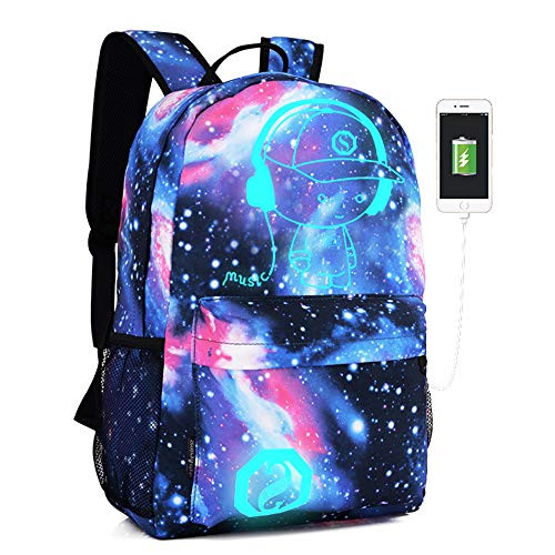 Lmeison Anime Luminous Backpack for Boy Girls, Waterproof Galaxy Bookbag with USB Charging Port and Lock &Pencil Case, 15.6'' Laptop Backpack Anti-theft Lightweight Travel Daypack for School