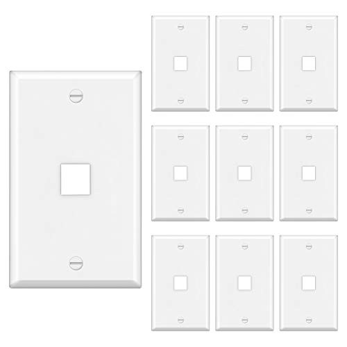 [10 Pack] BESTTEN 1-Port Keystone Wall Plate, for Keystone Jack and Modular Inserts, Unbreakable Polycarbonate, UL Listed, White
