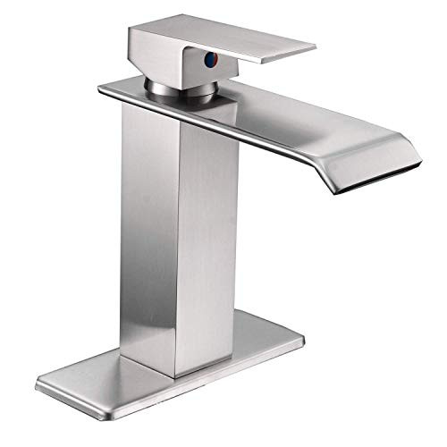 Bathfinesse Bathroom Faucet Waterfall Single Handle Single Hole Commercial Bathroom Sink Faucets Lavatory Deck Mount Brushed Nickel