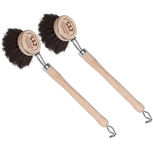 REDECKER Soft Horsehair Bristle Dish Brush 2-Inch Head, 7-1/2 Inch Long Beechwood Handle, Set of 2