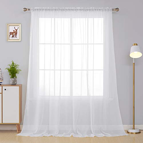Deconovo White Wide Sheer Curtains Rod Pocket Voile Drape Curtains for Patio Door 100x95 Inch White 1 Panel