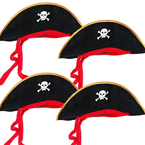 4 Pcs Pirate Hat Classic Captain Costume Cap for Halloween Masquerade Party Cosplay Hat Prop Black 4 Pcs Pirate Hat Classic Captain Costume Cap for Halloween Masquerade Party Cosplay Hat Prop Black