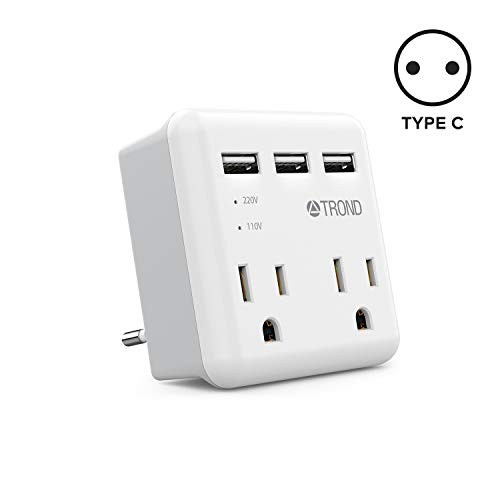European Plug Adapter, TROND International Power Adapter with 3 USB 2 Outlets, Travel Adapter for US to Europe France Germany Iceland Italy Spain, Type C European Plug Adapter, TROND International Power Adapter with 3 USB 2 Outlets, Travel Adapter for US to Europe France Germany Iceland Italy Spain, Type C