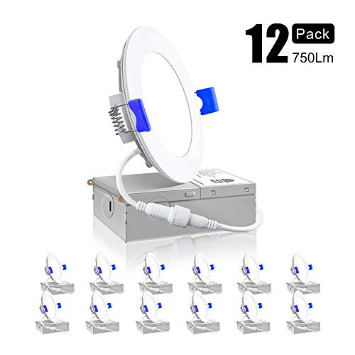 Ensenior 12 Pack 4 Inch Ultra-Thin LED Recessed Ceiling Light with Junction Box, 3000K Warm White, 9W 75W Eqv, Dimmable Can-Killer Downlight, 750LM High Brightness - ETL and Energy Star Certified Ensenior 12 Pack 4 Inch Ultra-Thin LED Recessed Ceiling Light with Junction Box, 3000K Warm White, 9W 75W Eqv, Dimmable Can-Killer Downlight, 750LM High Brightness - ETL and Energy Star Certified