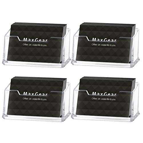 MaxGear Clear Business Card Holder Acrylic Business Card Display Cards Holder Business Card Stand for Desk Plastic Business Card Holder, Fits 50-60 Business Cards Capacity, 4 Pack