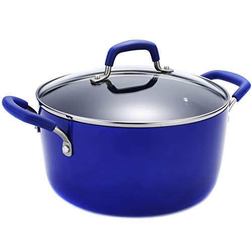 Momscook Stockpot 5-Quart Covered Dutch Oven, Classic Brights Hard Enamel Aluminum Nonstick Stockpot, Dishwasher Safe Casserole, Blue