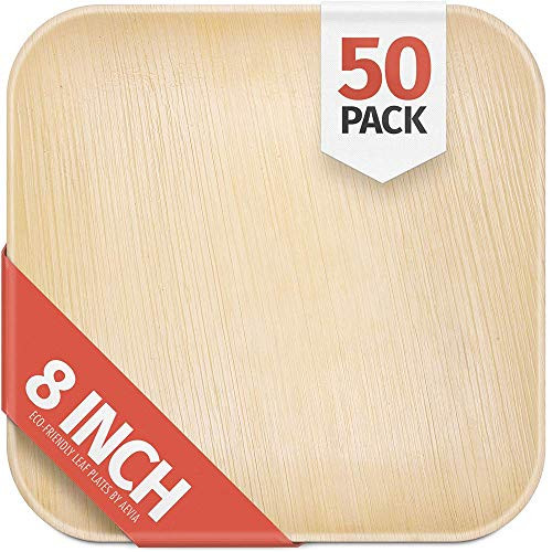 8" Palm Leaf Plates - 50 Pack - Square - Compostable, Biodegradable & Eco-Friendly Party Plates - Sturdy & Heavy Duty Alternative to Plastic, Wood or Disposable Bamboo Plates - By Aevia