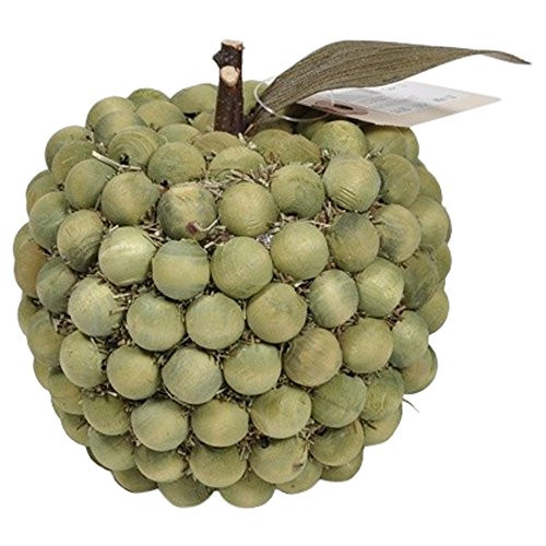 Tom Floral Light Green Wood Beaded Apple Shaped 4.5 Inch Artificial Fruit Tabletop Figurine