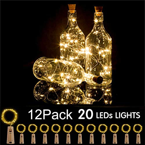 Bottle Lights 12 Pack 20 LEDs Cork Lights for Wine Bottles Battery (Included) Powered Fairy Mini String Lights for DIY Jar Lighting Indoor Bedroom Party Wedding Christmas Halloween Decor (Warm White)