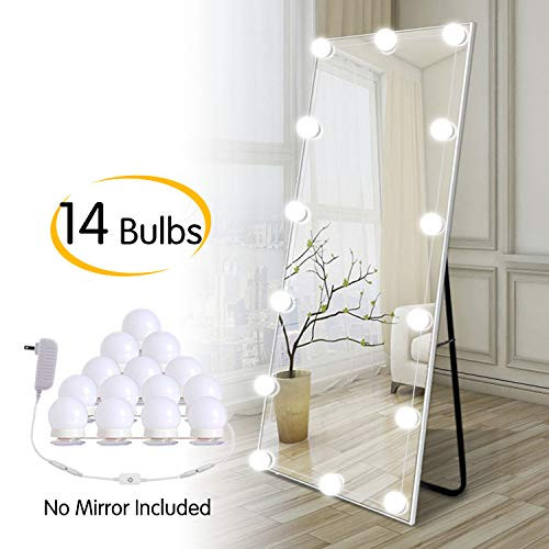 Hollywood LED Vanity Lights Strip Kit with 14 Dimmable Light Bulbs for Full Body Length Makeup Mirror & Bathroom Wall Mirror, Plug in Vanity Mirror Lights with Power Supply, White (No Mirror Included)