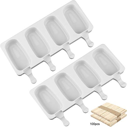 Joho Baking Popsicle Molds Ice Pop Molds, Large Ice Cream Bar Mold, Silicone Cakesicle Mold for DIY Ice Cream, Oval, Set of 2, 4-Cavity