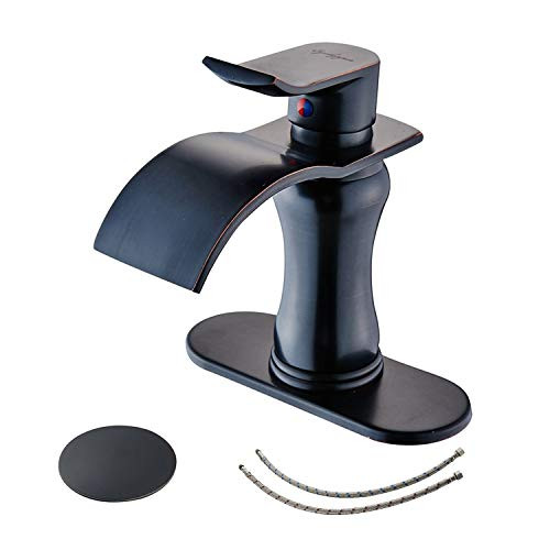 BWE Commercial Waterfall Bathroom Sink Faucet Single Handle One Hole Oil Rubbed Bronze Deck Mount Lavatory