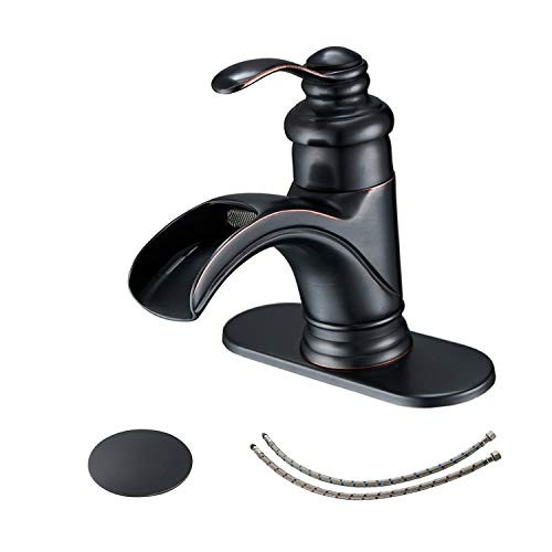 BWE Waterfall Single Handle Bathroom Sink Faucet Oil Rubbed Bronze Deck Mount Lavatory Commercial