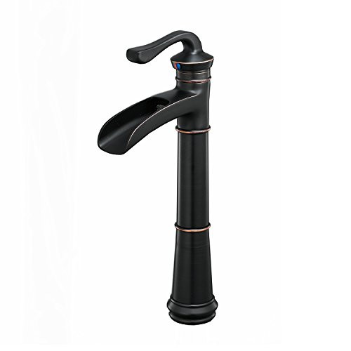 BWE Vessel Sink Faucet with Supply Line Single Hole Single Handle Lavatory Waterfall Bathroom Faucet Mixer Tap Tall Body Oil Rubbed Bronze