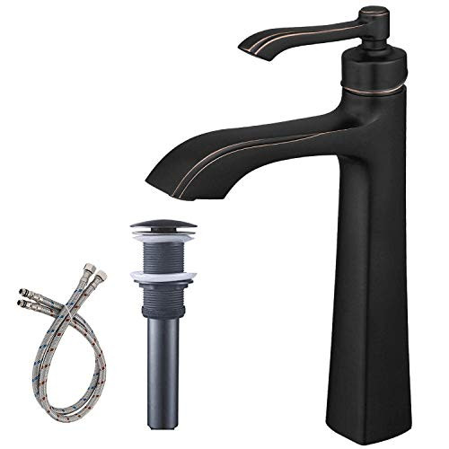 BWE Waterfall Bathroom Vessel Sink Faucet Single Handle One Hole Lavatory Oil Rubbed Bronze Tall Body