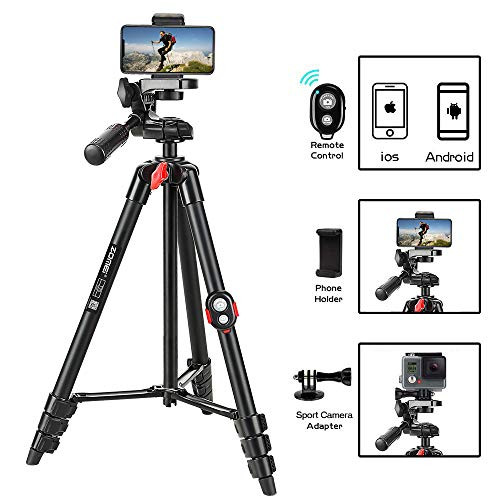 ZOMEI 54" Phone Tripod Cellphone Tripod Portable Travel Tripod Smartphone Tripod Stand with Phone Holder and Remote Shutter for Smartphone Sport Camera and Light Camera