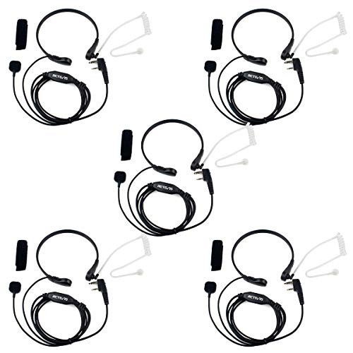 Retevis Throat Mic 2 Way Radio Earpiece Covert Acoustic Tube Headset for Baofeng BF-888S Retevis H-777 RT22 RT1 Arcshell AR-5 Walkie Talkies (5 Pack)