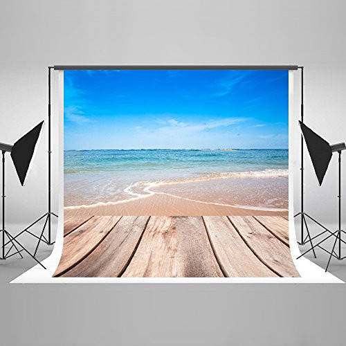 Kate 7ft(W) x5ft(H) Summer Tropical Beach with Blue Sky Wooden Floor Backdrop for Photography Studios Kate 7ft(W) x5ft(H) Summer Tropical Beach with Blue Sky Wooden Floor Backdrop for Photography Studios