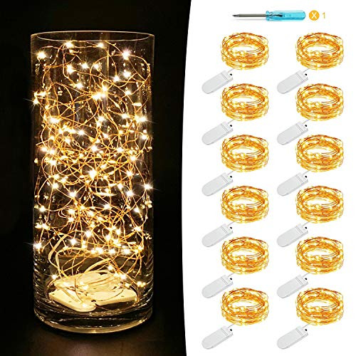 MUMUXI 12 Pack Fairy Lights Battery Operated (Included) 7.2Ft 20 LED Mini Waterproof Fairy String Lights Copper Wire Firefly Starry Lights for Wedding Party Mason Jars Christmas Decoration, Warm White MUMUXI 12 Pack Fairy Lights Battery Operated (Included) 7.2Ft 20 LED Mini Waterproof Fairy String Lights Copper Wire Firefly Starry Lights for Wedding Party Mason Jars Christmas Decoration, Warm White