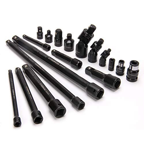 CASOMAN 18-Piece Drive Tool Accessory Set, Premium CR-V Steel with Black Phosphate Finish, Includes Socket Adapters, Extensions and Universal Joints and Impact Coupler, Professional Socket Accessories