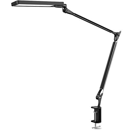 BYB E476 Metal Architect LED Desk Lamp, Swing Arm Task Lamp with Clamp, Eye-Care Drafting Table Lamp, Dimmable Office Light, 4 Color Modes, 6 Brightness Levels, Touch Control, Memory Function, Black