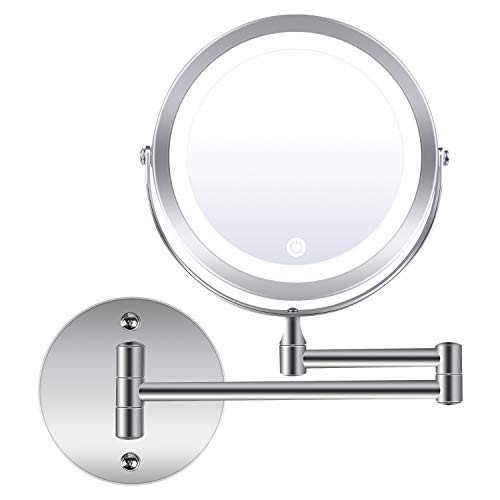 Wall Mounted Makeup Mirror, 1X/10X Magnification 360 Degree Rotation Double Sided LED Lighted Vanity Mirrors for Bathroom AC Adapter or Battery Operated Wall Mounted Makeup Mirror, 1X/10X Magnification 360 Degree Rotation Double Sided LED Lighted Vanity Mirrors for Bathroom AC Adapter or Battery Operated