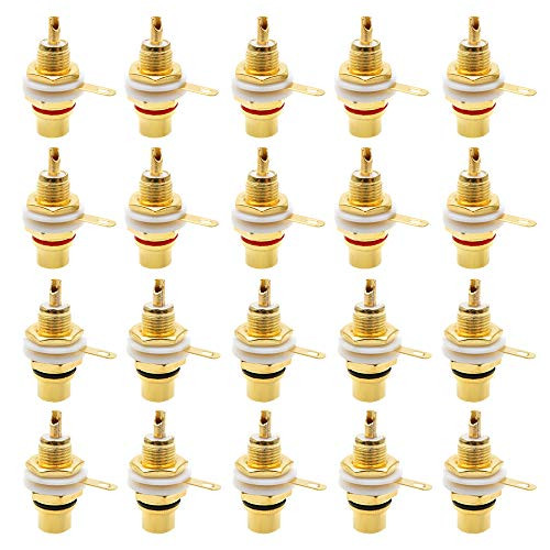 Hxchen Gold Plated Female RCA Phono Panel Mount Chassis Socket Plug Jack Connector - (20 Pcs)