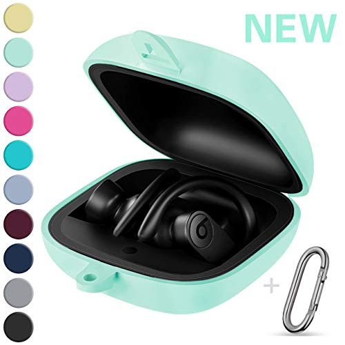 GEAK Portable Powerbeats Pro Case, 360° Protection Shockproof Soft Silicone Cover with Keychain Compatible for Beats Powerbeats Pro 2019, Mint Green