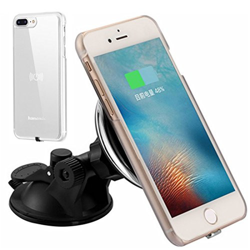 Magnetic Wireless Car Charger Kit for iPhone 7 Plus, hanende Vehicle Mounted Qi Wireless Car Charger Dock and Wireless Receiver Case for iPhone 7 Plus (Silver)