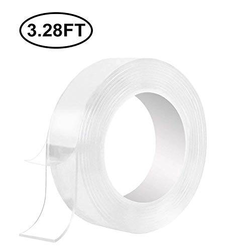 Washable Adhesive Tape, Traceless Reusable Clear Double Sided Anti-Slip Nano Gel Pads,Removable Sticky Transparent Strips Grip for Glass, Metal, Kitchen Cabinets or Tile Nano Tape