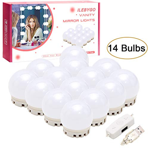 ILEBYGO 14 LED Vanity Mirror Lights, Hollywood Style Vanity Make Up Light, 3200-6500K Adjustable Color and 5 Brightness Level for Make up Vanity Table Set in Dressing Room (Mirror Not Include) ILEBYGO 14 LED Vanity Mirror Lights, Hollywood Style Vanity Make Up Light, 3200-6500K Adjustable Color and 5 Brightness Level for Make up Vanity Table Set in Dressing Room (Mirror Not Include)