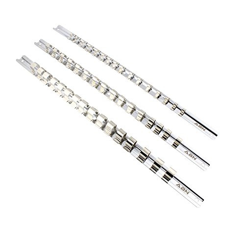 ABN | Metal Socket Organizer Tray 3pc Set 1/4", 3/8", 1/2" Inch Drive Socket Tray Socket Rail Organizer & Socket Clips