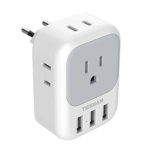 European Plug Adapter, TESSAN International Travel Power Plug with 4 AC Outlets 3 USB Ports, US to Most of Europe EU Italy Spain France Iceland Germany Greece Charger Adaptor?Type C?