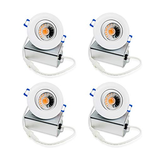 JULLISON 4 Packs 3 Inch LED Die Casting Gimbal Recessed Downlight with Junction Box, COB, 120V, 7W, 3000K Warm White, 600 Lumens, CRI 90+, Dimmable, IC & Air-Tight, ETL Listed, White