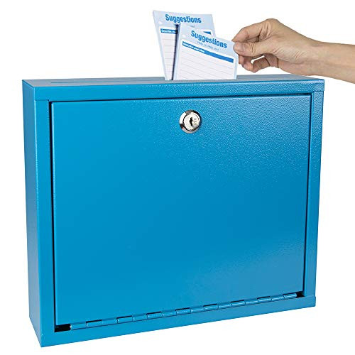 Kyodoled Suggestion Box with Lock Wall Mounted,Mail Box, Key Drop Box Cards, Safe Lock Box,Ballot Box,Donation Box,3W x 10H x 12L Inch Blue