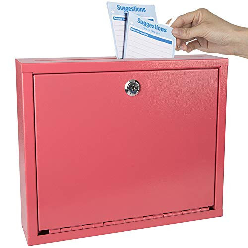 Kyodoled Suggestion Box with Lock Wall Mounted,Mail Box, Key Drop Box Cards, Safe Lock Box,Ballot Box,Donation Box,3W x 10H x 12L Inch Red