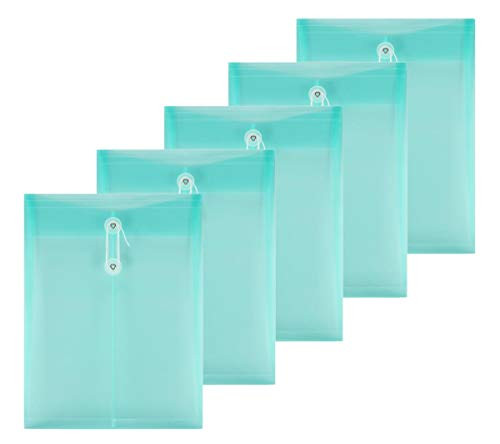 LaOficina Poly Clear Envelopes with Button String Snap Closure 1 Inch Gusset Top Opening Letter Size 5 Per Pack Green