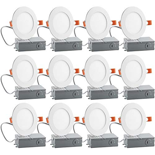 12PK 4 inch Slim LED Recessed Lighting Downlight, Dimmable,9W (65W Equivalent), 5000K Daylight White, 600Lm, ETL Listed, Retrofit Recessed Lights Fixture, LED Ceiling Light, 12 Pack