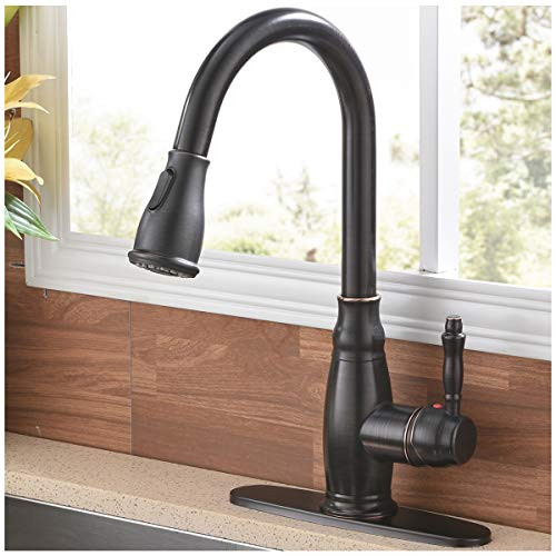 SHACO Antique Single Handle Pull Down Sprayer Oil Rubbed Bronze Kitchen Faucet, Kitchen Faucet Bronze with Deck Plate