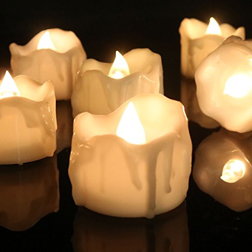Micandle 12 Pack Timer Candles,Led Flameless Battery Timer Tea Lights (6 Hours on and 18 Hours Off in 24 Hours Cycle),Wax Dripped Warm White Flickering Tealights for Wedding Outdoor Party,1.4" x 1.4"