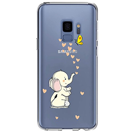 JAHOLAN Compatible Galaxy S9 Case Cute Design Clear Case Soft TPU Bumper Rubber Silicone Cover Phone Case for Samsung Galaxy S9 - Cute Elephant