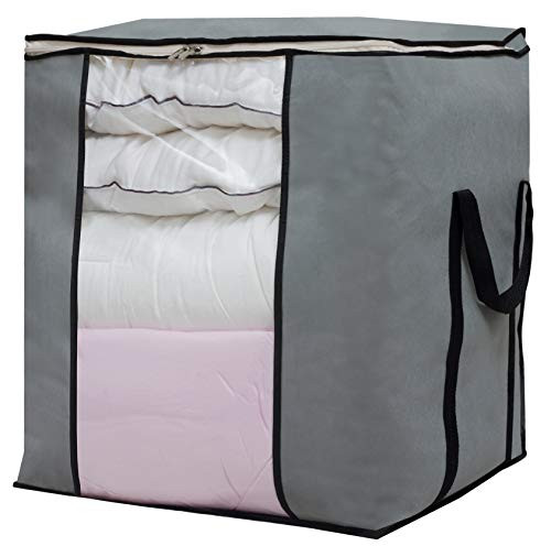SLEEPING LAMB Large Foldable Storage Bag Organizer Clothes Storage Container for Blanket Comforter Clothing Bedding with Durable Handles, Grey