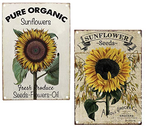TISOSO Pure Organic Sunflower Seeds Metal Tin Sign Vintage Retro Wall Decor Art Farm Country Signs Size 2Pcs-8X12Inch