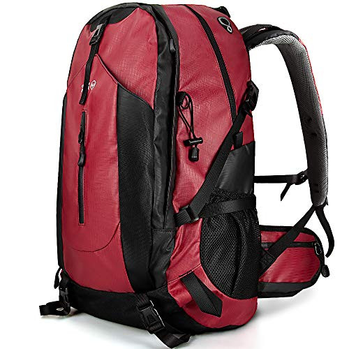 OutdoorMaster Hiking Backpack 45L - w/Waterproof Cover - Red - UPGRADED