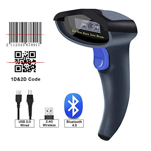 NETUM 2D Barcode Scanner 3-in-1 2.4G Wireless & USB2.0 Wired & Bluetooth 1D QR PDF417 Data Matrix Bar Code Scanner Cordless CMOS Image Barcode Reader for Mobile Payment Computer Screen W8-X