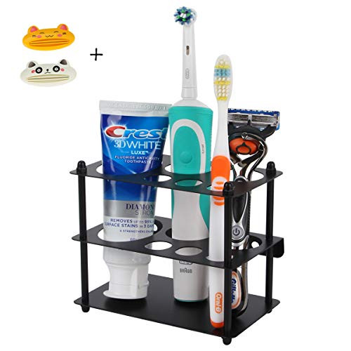 Nowyeh Black Toothbrush Holder, Stainless Steel Bathroom Toothbrush Holder Toothpaste Holder Stand, Bathroom Organizers for Electric Toothbrushes, Toothpaste, Comb, Razors
