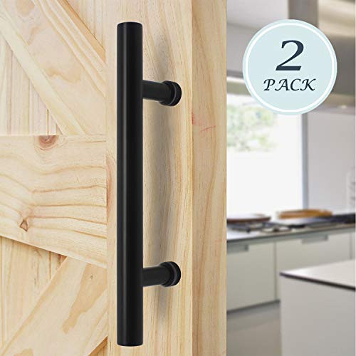 2 Pack Sliding Barn Door Handle and Pull Hardware Set - Finger Flush Pull and Handle for Sliding Door Barn Gate Shed Garage - Heavy Duty - Matte Black