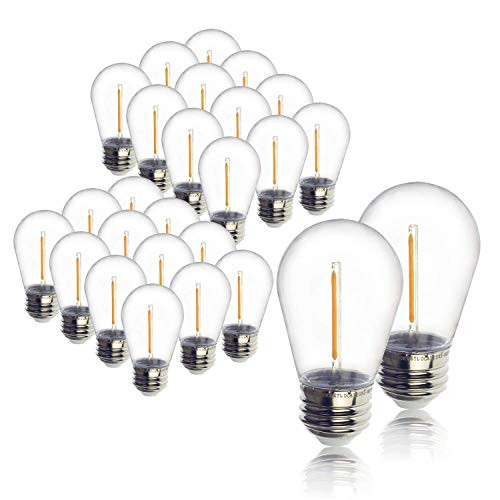 24-Pack LED 1W String Light Bulbs, UL Listed, Jslinter S14 Plastic Edison Vintage Style Replacement 1 Watt Outdoor Light Bulbs, Waterproof, Warm White Equivalent to 11w, e26 Base